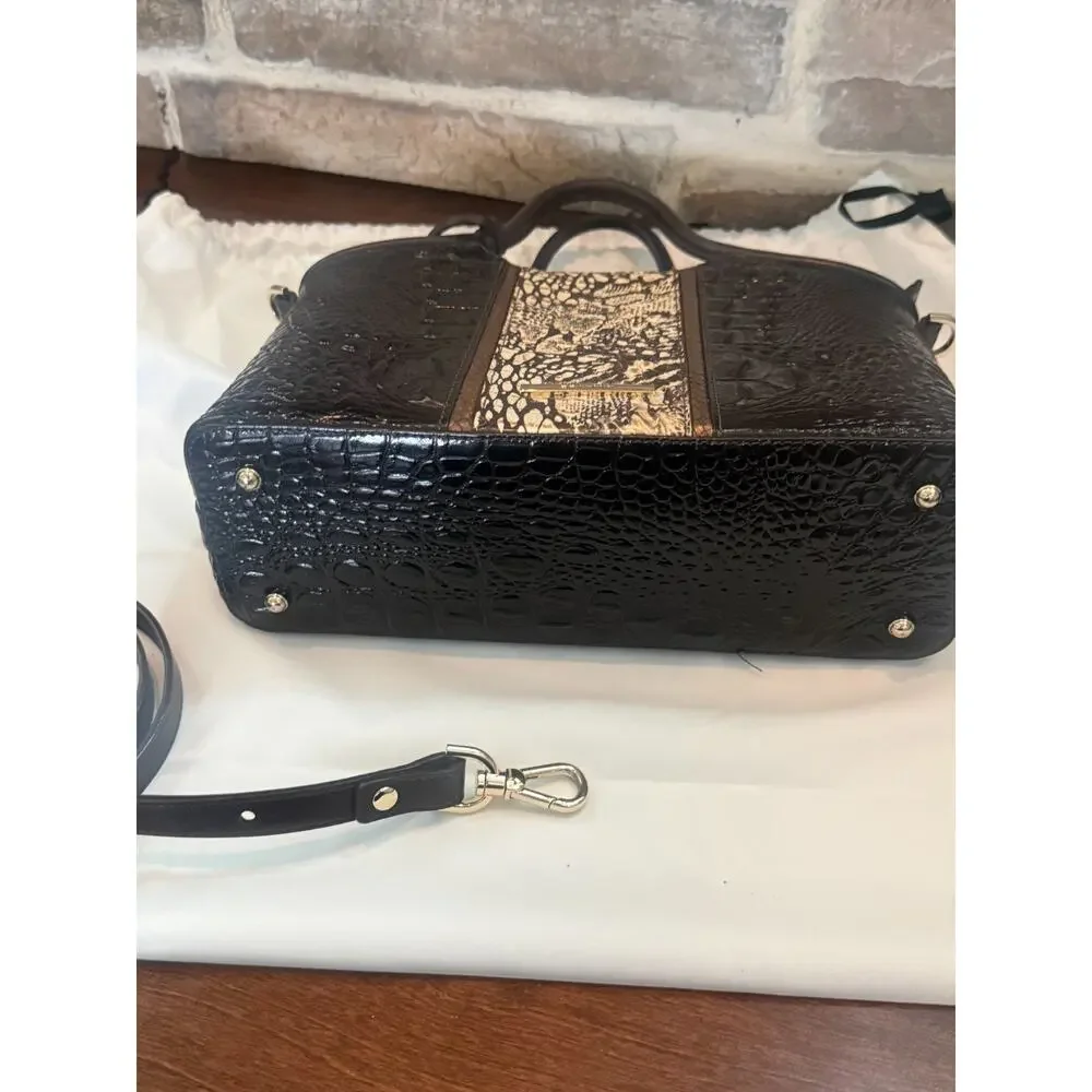 Brahmin Mini Duxbury Melbourne Toasted Almond Croc Leather Satchel Handbag Purse